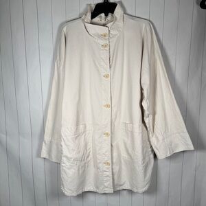 Eileen Fisher Ivory Organic Cotton Hemp Utility Cargo Button Jacket Lagenlook XL
